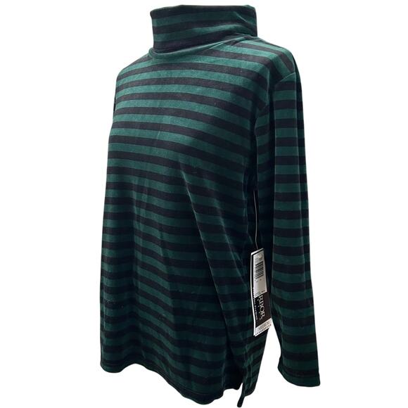 Vintage NWT Sag Harbor Velour Cowl Neck Top M Deadstock Green Black Striped 90s - Picture 4 of 10